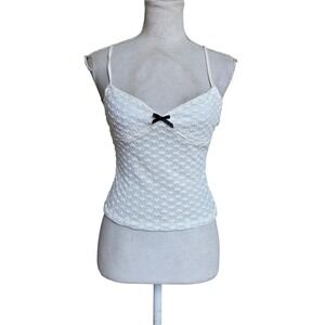 Motel S Grafika‎ Cami Top Heart Lace Ivory Spaghetti Strap Tank Top White Sheer